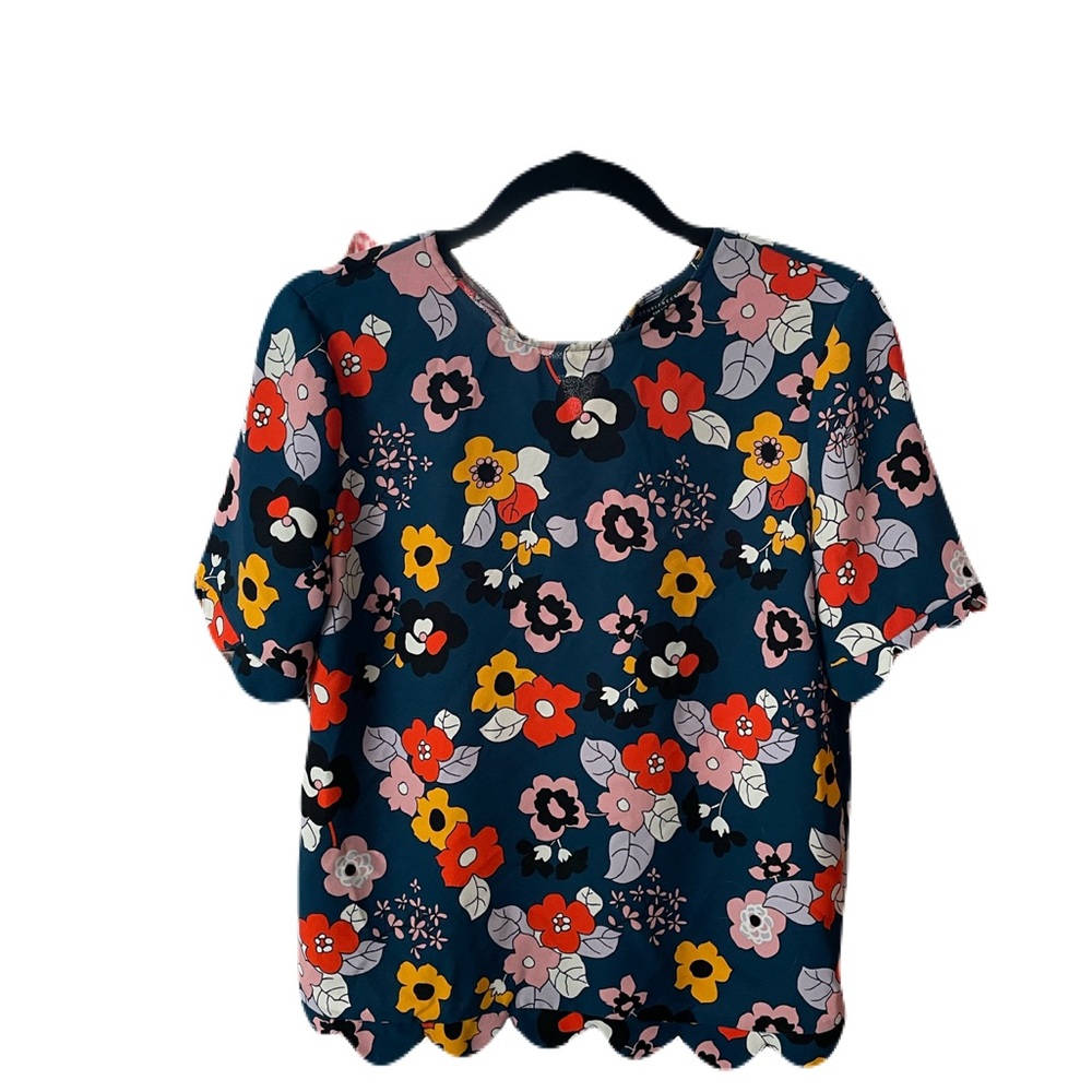 VICTORIA BECKHAM for Target Small Navy Dark Floral Scallop Trim Top
